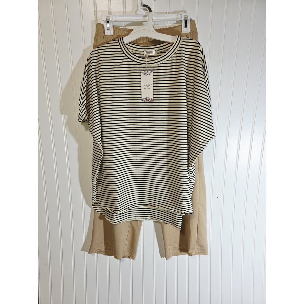two-piece outfit is a matching set Khaki Striped Sz M